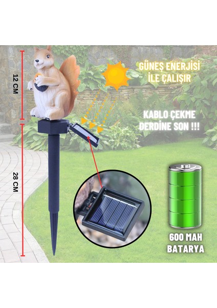 Solar Güneş Enerjili Aplik Sincap LED Lamba Bahçe Veranda Merdivenlerinizde Şık Peyzaj Aydınlatması 1 Adet Saplamalı