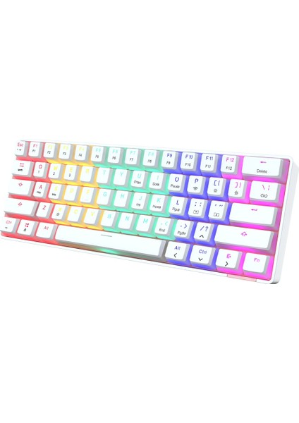 Ata Soft STK61 Beyaz Rgb Ledli Tam Mekanik Kahverengi Switch Gaming Bluetooth Kablosuz Oyuncu Klavyesi