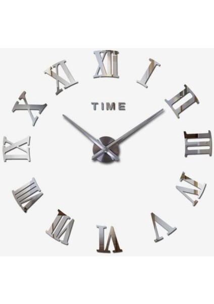 Modern 3D Ayna Roma Rakamlı Gümüş Renk Duvar Saati, 110x110 cm fiyatları
