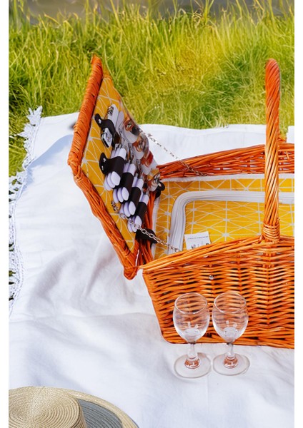 Picno Italy 4 Kişilik Hasır, Sarı Astarlı Cooler, Aksesuar Sepeti İle Taşınabilir Piknik Sepeti fiyatları