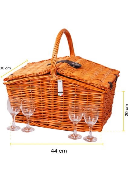 Picno Italy 4 Kişilik Hasır, Sarı Astarlı Cooler, Aksesuar Sepeti İle Taşınabilir Piknik Sepeti fırsatları