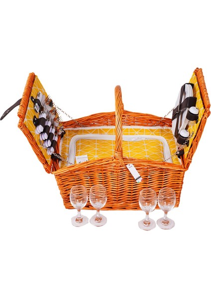 Picno Italy 4 Kişilik Hasır, Sarı Astarlı Cooler, Aksesuar Sepeti İle Taşınabilir Piknik Sepeti indirimleri