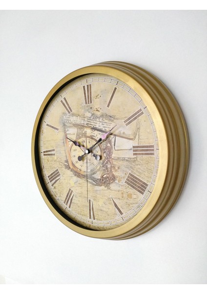 Hediyelik Saat 40 cm Metal Gold Time Duvar Saati