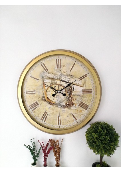 Hediyelik Saat 40 cm Metal Gold Time Duvar Saati