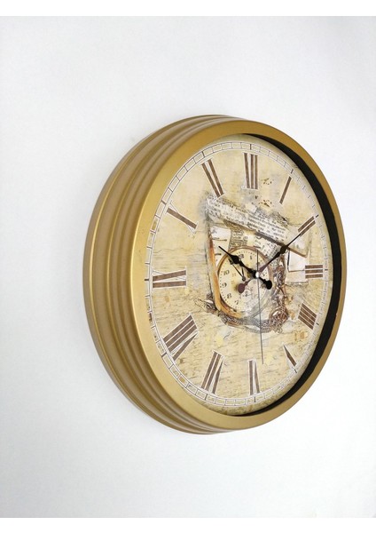 Hediyelik Saat 40 cm Metal Gold Time Duvar Saati