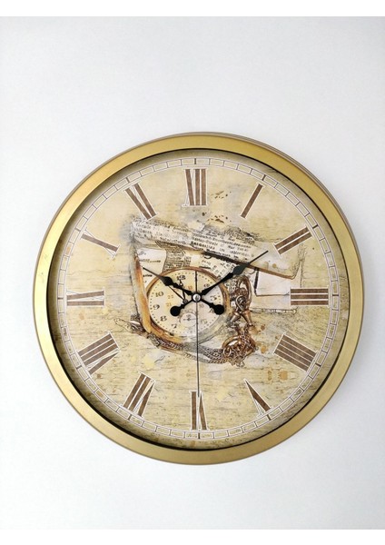 Hediyelik Saat 40 cm Metal Gold Time Duvar Saati