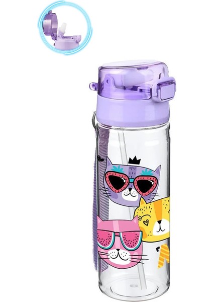 Meow Suluk 500 ml - Çocuk Suluk, Matara, Pipetli Suluk, Askılı Suluk Kedili Suluk Miyav Suluk