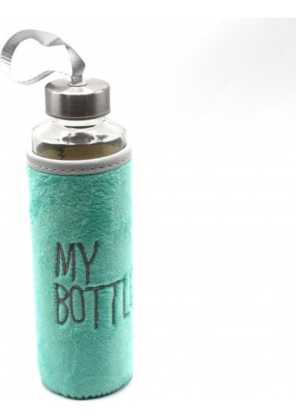 Peluş Kılıflı Cam Matara Mint Yeşili 470 ml