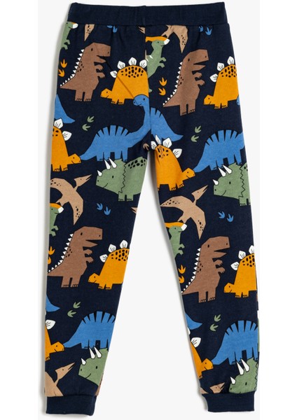 Jogger Eşofman Altı Dinozor Baskılı Beli Bağlamalı