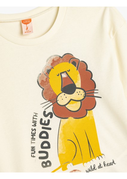 T-Shirt Uzun Kollu Bisiklet Yaka Kaplan Baskı Detaylı