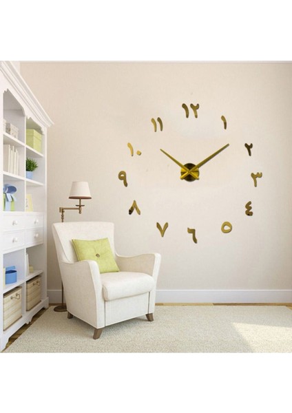 3D Altın Pleksi Dekoratif Duvar Saati, Modern Stil, Metal Malzeme