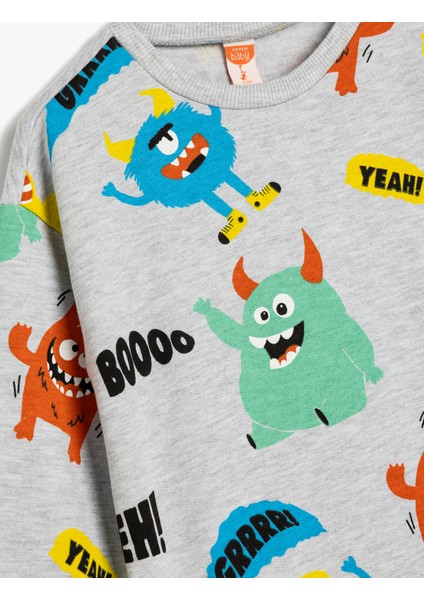 Sweatshirt Canavar Baskılı Uzun Kollu Şardonlu modelleri