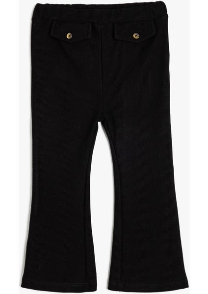 Ispanyol Paça Basic Tayt Beli Lastikli Kapaklı Cep Detaylı Düğmeli Kaşkorse Viskon Karışımlı