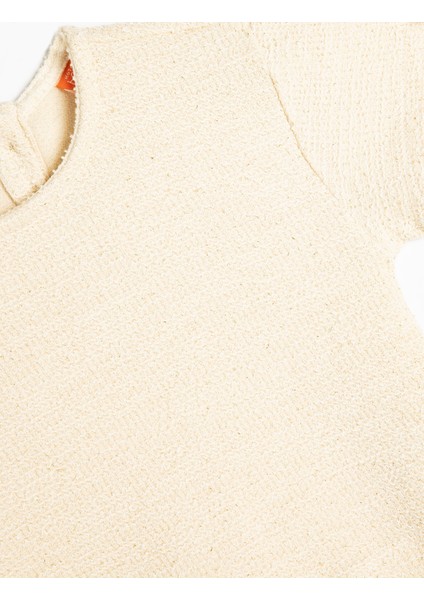 Tüvit Crop T-Shirt Kısa Kollu Fiyonk Detaylı Bisiklet Yaka Pamuklu