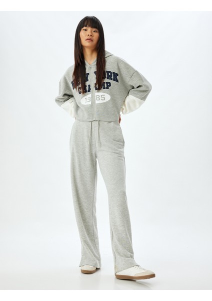 Crop Sweatshirt Kapüşonlu Fermuarlı Kolej Işlemeli Cep Detaylı fiyatları