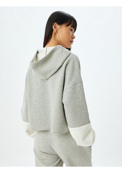 Crop Sweatshirt Kapüşonlu Fermuarlı Kolej Işlemeli Cep Detaylı fırsatları
