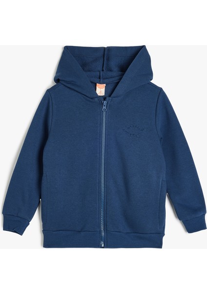 Basic Kapşonlu Sweatshirt Fermuarlı Şardonlu
