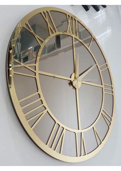 Şık 50 cm Dekoratif Metal Aynalı Duvar Saati, Gold Bronze, Modern Stil