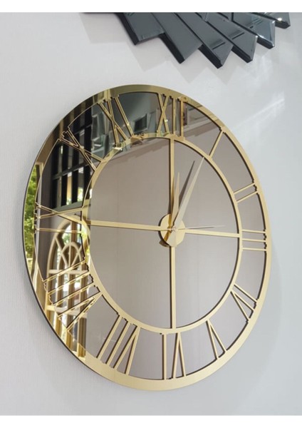 Şık 50 cm Dekoratif Metal Aynalı Duvar Saati, Gold Bronze, Modern Stil fiyatları