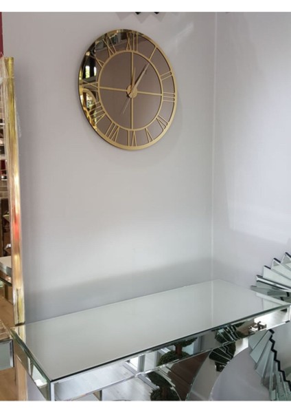 Şık 50 cm Dekoratif Metal Aynalı Duvar Saati, Gold Bronze, Modern Stil modelleri