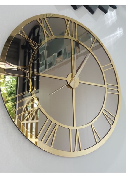Şık 50 cm Dekoratif Metal Aynalı Duvar Saati, Gold Bronze, Modern Stil fırsatları