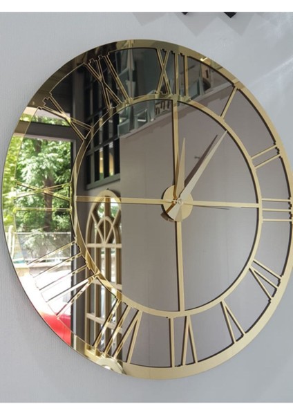 Şık 50 cm Dekoratif Metal Aynalı Duvar Saati, Gold Bronze, Modern Stil indirimleri