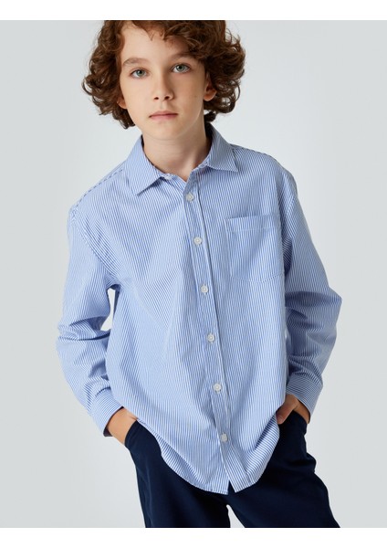 Gömlek Uzun Kollu Düğmeli Tek Cepli Pamuk Karışımlı