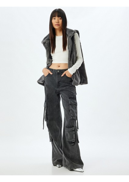 Suni Kürk Yelek Kapüşonlu Çıtçıt Düğmeli Cep Detaylı fiyatları