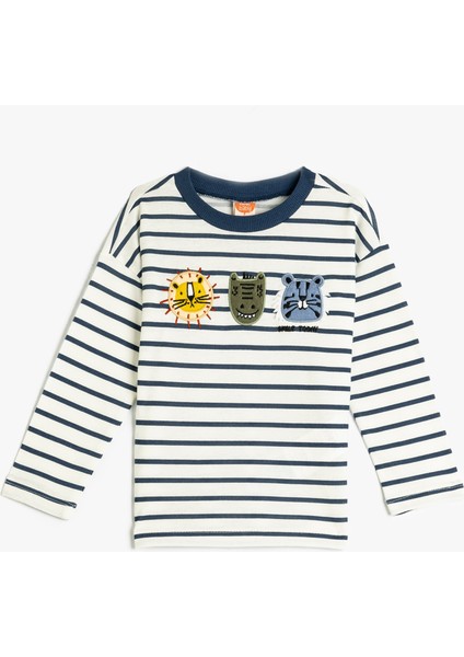 Uzun Kollu T-Shirt Pamuklu Hayvan Işleme Detaylı