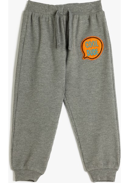 Basic Eşofman Altı Dokulu Beli Bağlamalı Aplike Detaylı