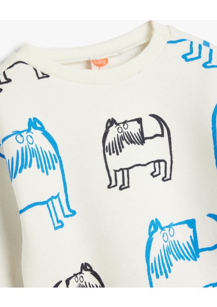 Sweatshirt Bisiklet Yaka Köpek Baskılı Uzun Kollu Pamuklu modelleri