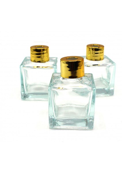 Kare Cam Koku Şişesi Altın Kapak 50 cc 40 Adet