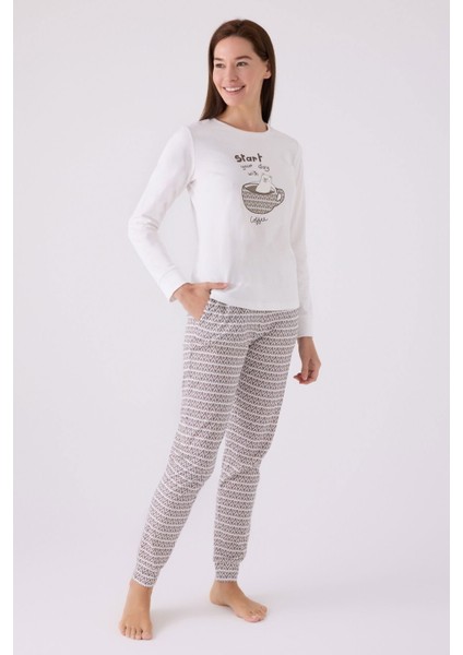 3086 Kadın Uzun Kol Pijama Takım