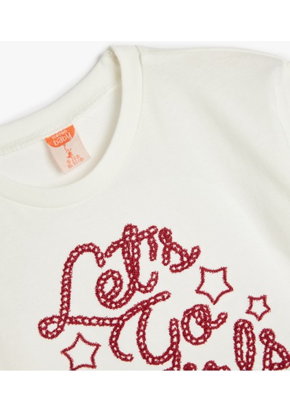 T-Shirt Slogan Baskılı Uzun Kollu Bisiklet Yaka Pamuklu modelleri