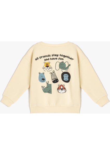 Sweatshirt Baskı Detaylı Uzun Kollu Bisiklet Yaka Şardonlu fiyatları