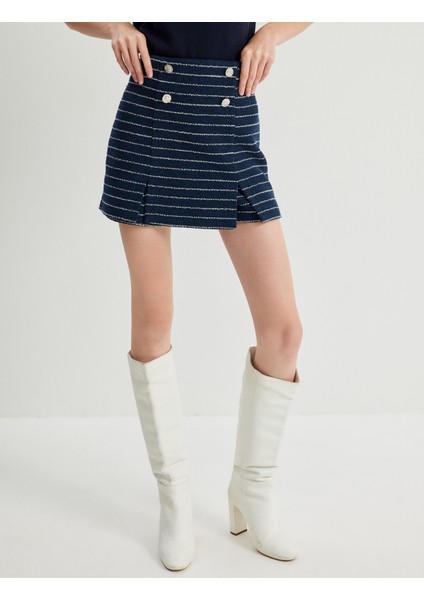 Tüvit Şort Etek Mini Boy Düğmeli Pile Detaylı modelleri