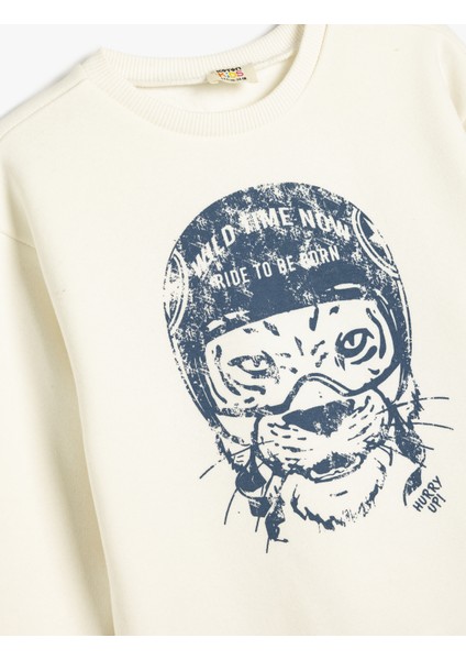 Hayvan Baskılı Sweatshirt Bisiklet Yaka Boxy Pamuk Karışımlı modelleri