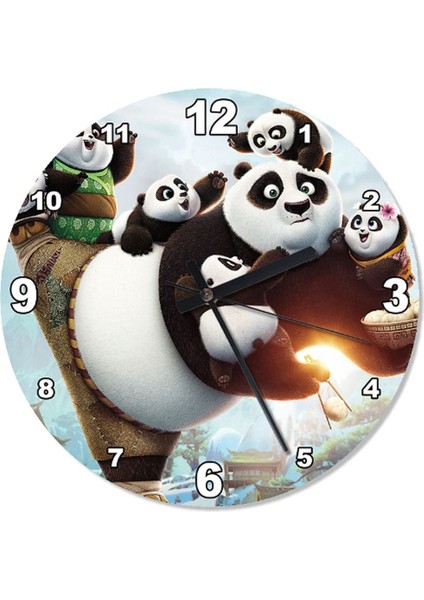 50 Cm Çok Renkli Kung Fu Panda 3 Yuvarlak Duvar Saati, 30x30 Boyut