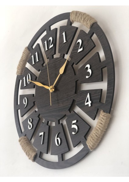 3D Ahşap Duvar Saati, Hasır Ipli, Metalik Renk, Geometrik Stil, 40x40 Boyut fiyatları