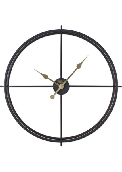 Siyah ferforje orta boy duvar saati, şık ve sessiz modern tasarım 60x60