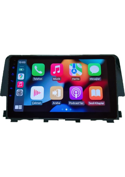Honda Civic Fc5 2016-2021 Android Sürüm 13 Kablosuz Carplay Navigasyon Multimedya 9 Inç Ekran 2Gb Ram + 32Gb Rom Hafıza Çerçeve ve Arka Görüş Kamerası ile fırsatları