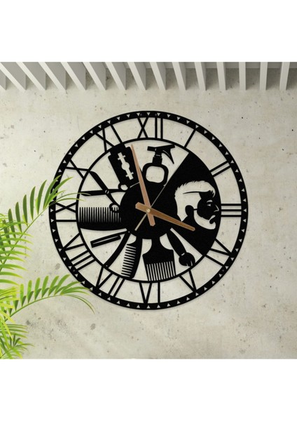 Modern siyah metal duvar saati, roma rakamlı ve pusula temalı, 45x45cm ebatlı