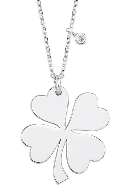 Gümüş Pırlanta Şans Yonca Kolye