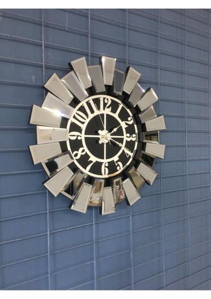 Füme Ayna Saat, 50 cm, gümüş rakamlar, şık ve modern tasarım modelleri