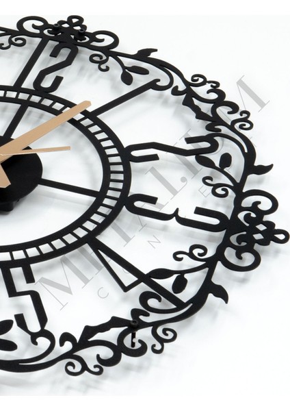 Modern siyah ferforje duvar saati 60x60cm, şık ve dekoratif tasarım indirimleri