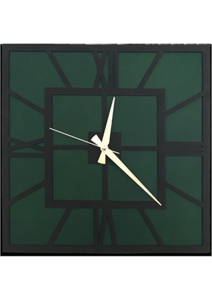 Modern kare duvar saati, siyah ve yeşil renk seçenekleri, 40x40 cm boyutuyla şık tasarım