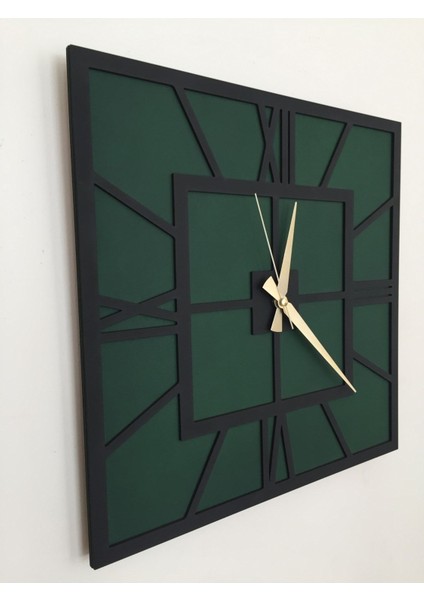 Modern kare duvar saati, siyah ve yeşil renk seçenekleri, 40x40 cm boyutuyla şık tasarım