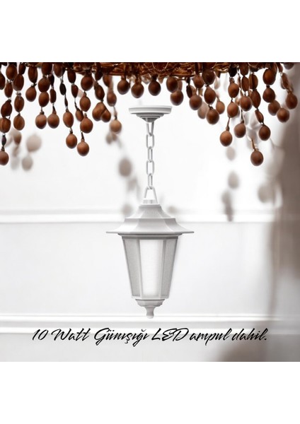 10 Watt Günışığı Ampullü Plastik Kasa Iç ve Dış Mekan, Bahçe Avizesi, Balkon, Teras, Kamelya Sarkıt