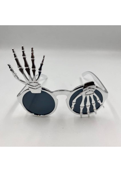 Halloween Plastik Iskelet Model Gözlük Gümüş