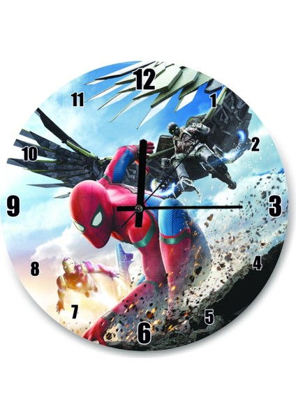 Mavi Spider Man ev temalı yuvarlak duvar saati, 30x30 cm, şık ve dekoratif tasarım